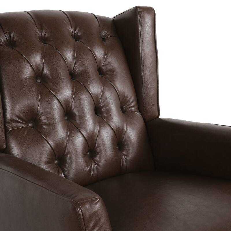 Dark Brown Modern 26.5" High Back PU Upholstered Button Tufted Rocking Chair with Wing Back for Living Room