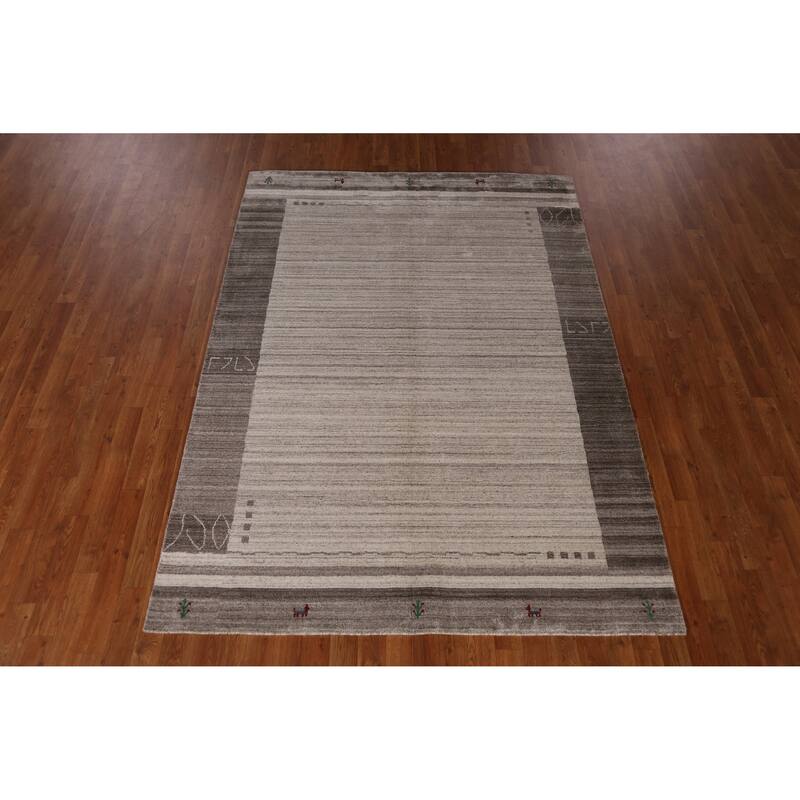 Tribal Beige Gabbeh Indian Area Rug Handmade Oriental Wool Carpet - 5'5" x 7'7"