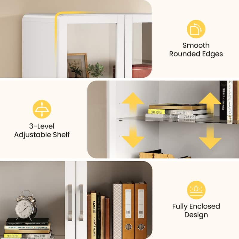 64'' Tall Display Cabinet with Acrylic Doors and LED Lights - N/A