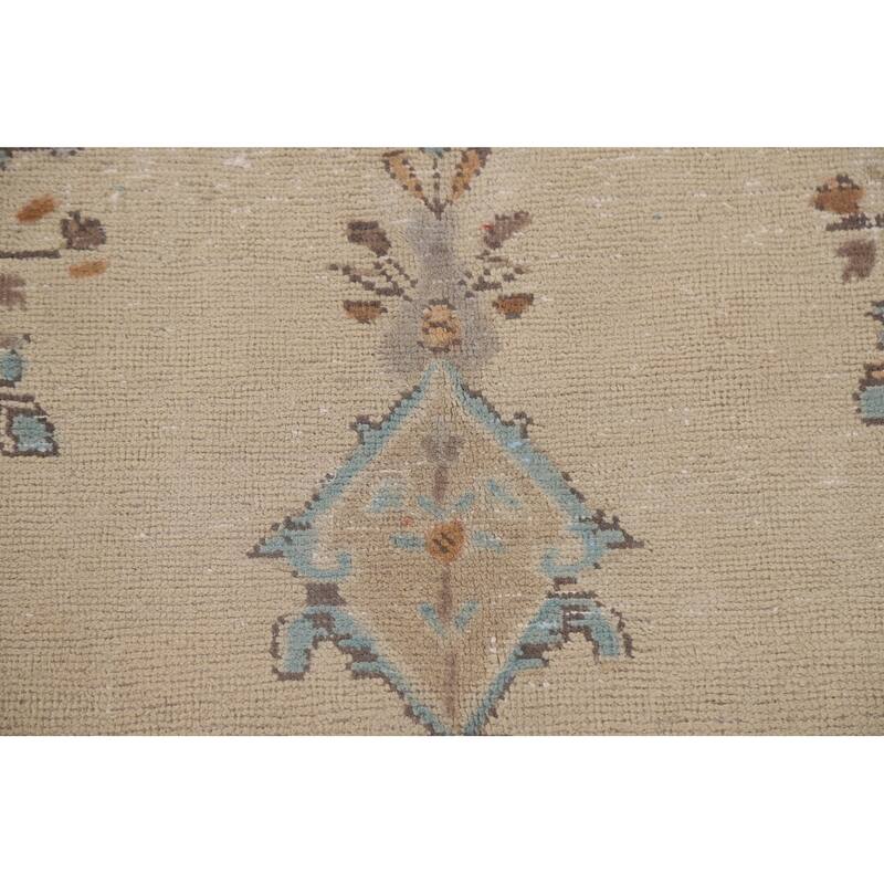 Vintage Geometric Distressed Tabriz Persian Rug Handmade Wool Carpet - 6'3" x 9'9"