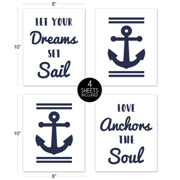Sweet Jojo Designs Navy Blue White Anchors Away Collection Wall Decor Art Prints (Set of 4) - Let Your Dreams Set Sail
