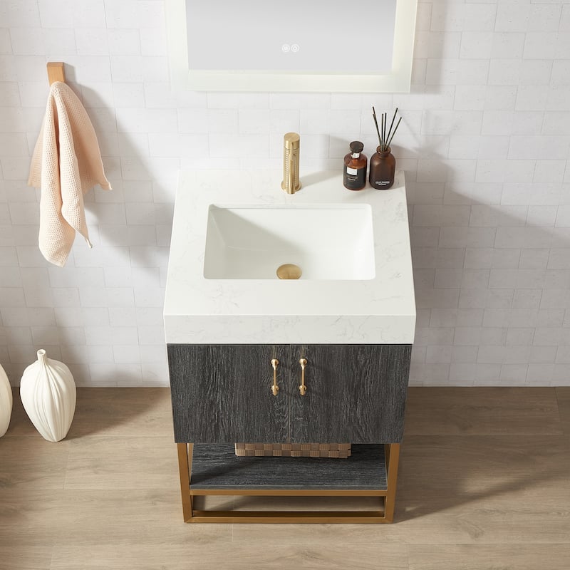 Alistair Bath Vanity with Grain White Stone Top and Mirror