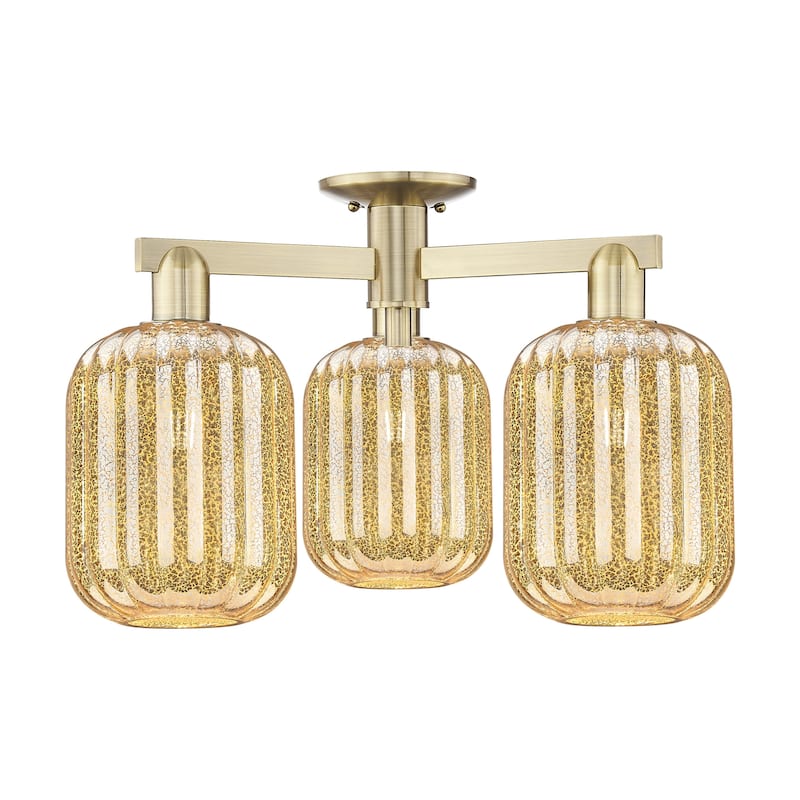 Innovations Lighting 716-3F-14-24 Preston Semi-Flush Cylinder Preston - Antique Brass / Mercury