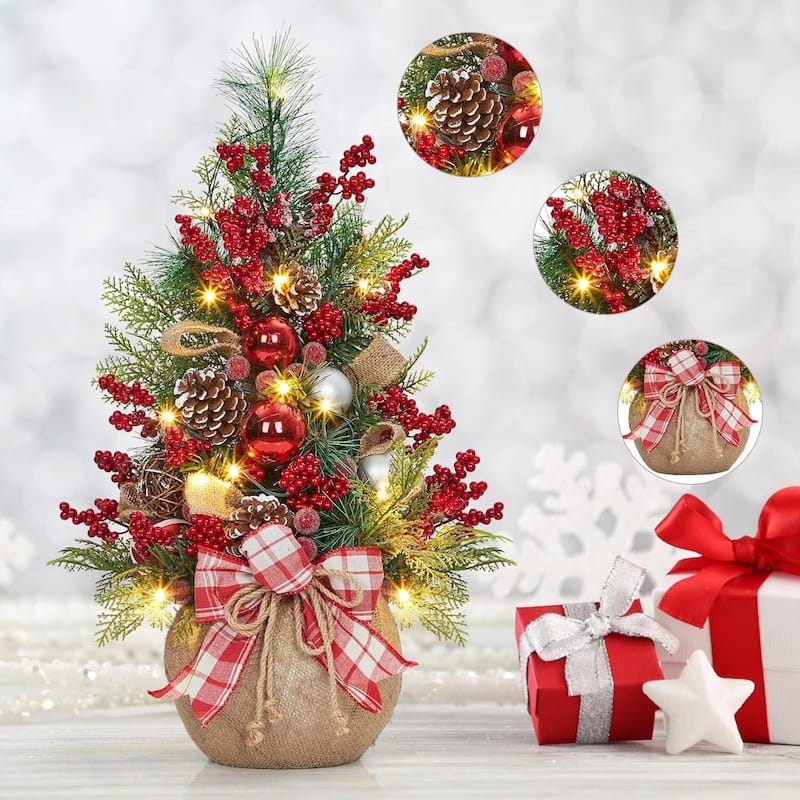 24 Inch Small Prelit Tabletop Christmas Tree for Home Table, Party - 2FT