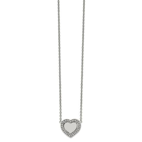 Chisel Stainless Steel Polished Cubic Zirconia Heart 19.25-inch with 2-inch Extension Necklace