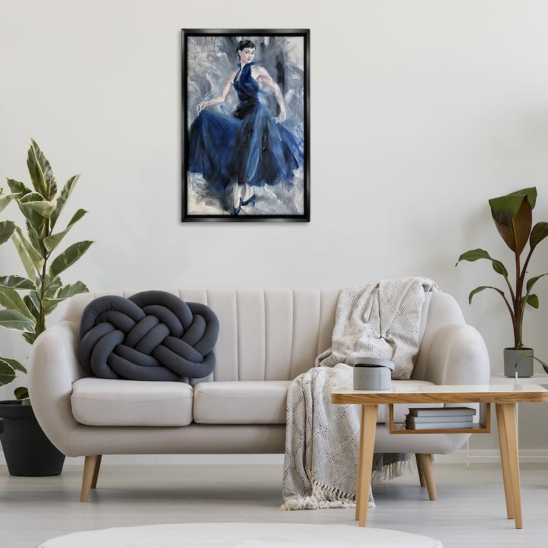 Stupell Stylish Woman in Blue Dress Framed Floater Canvas Wall Art Design By Lucille Lee