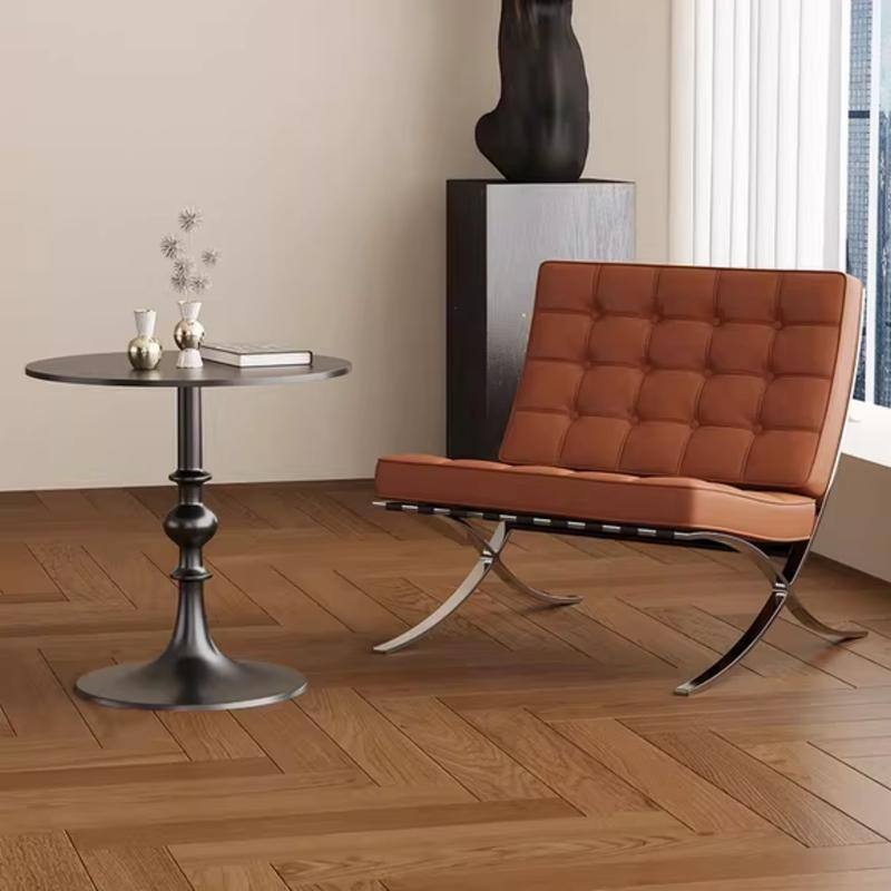 Mid Century Tufted Top Grain Leather Upholstered Lounge Chair