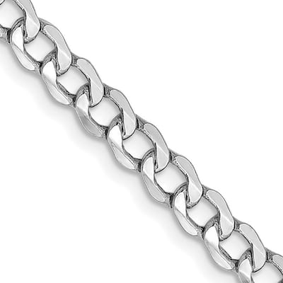 Curata 14k White Gold Hollow Polished Lightweight Lobster Claw Closure 4.3mm Semi solid Curb Link Chain Bracelet