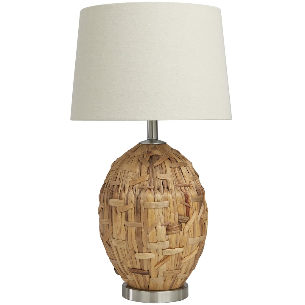Seagrass Handmade Woven Room Table Lamp with Silver Base - Brown - Roche River Decor