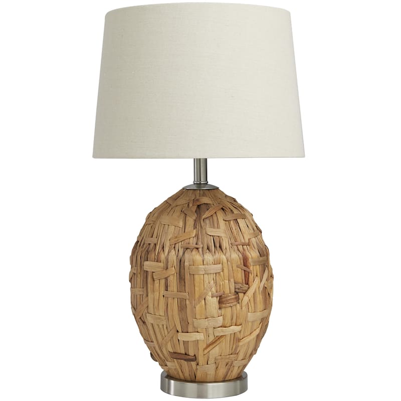 Seagrass Handmade Woven Room Table Lamp with Silver Base - Brown - Roche River Decor - Brown