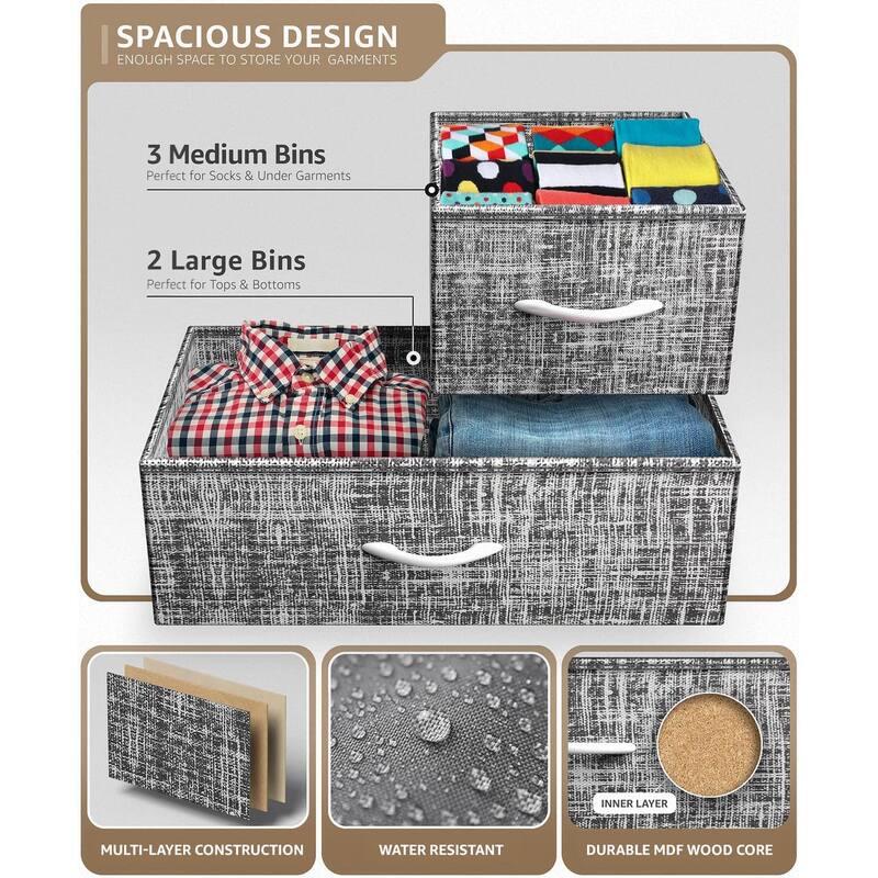 Dresser w/ 5 Drawers Furniture Storage Chest for Home, Bedroom