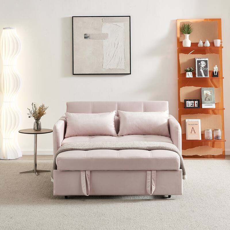Velvet Sofa Bed with Two Pillows and Comfortable Support
