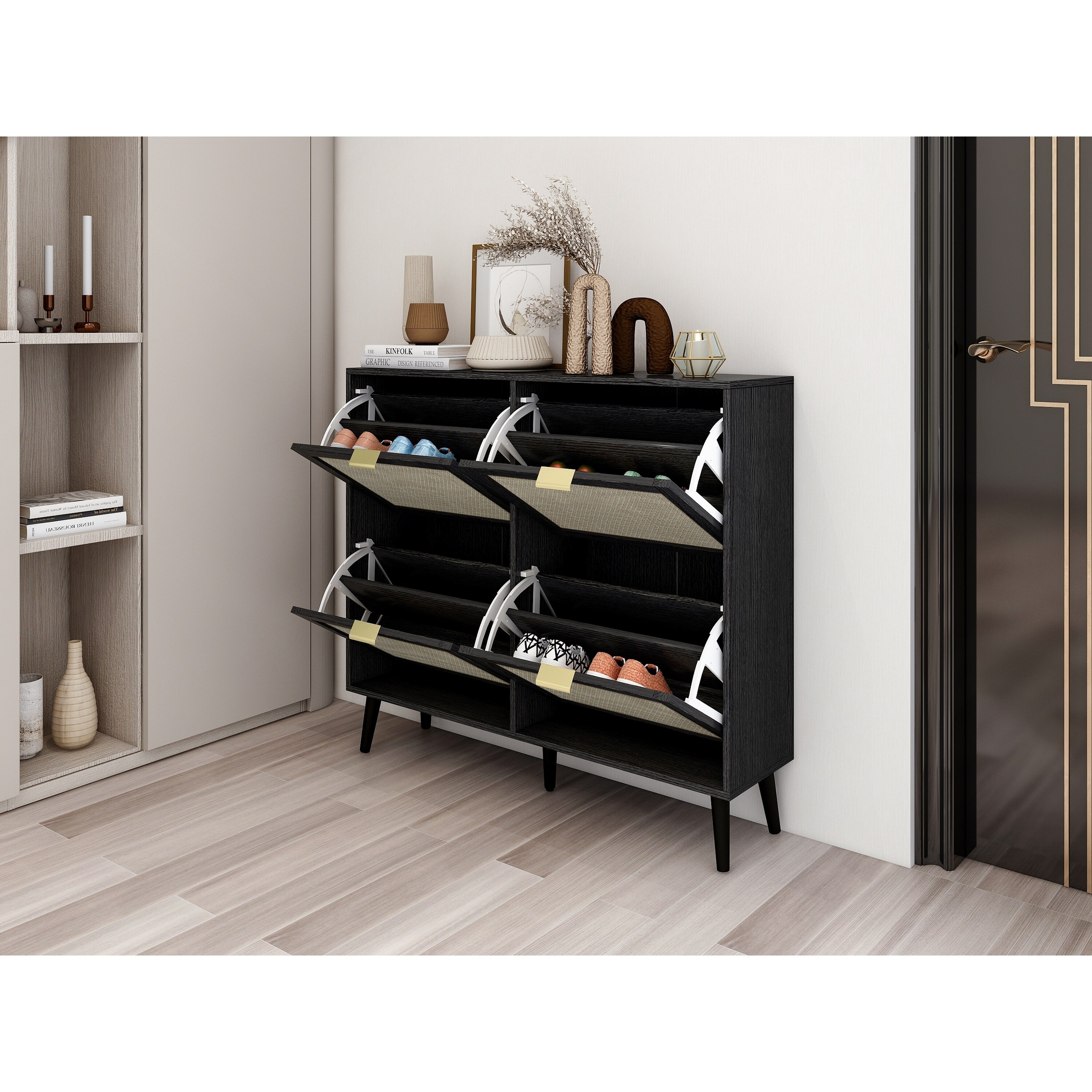 4-Tier Tall Shoe Cabinet with 4 Flip Drawers for Entryway, Modern