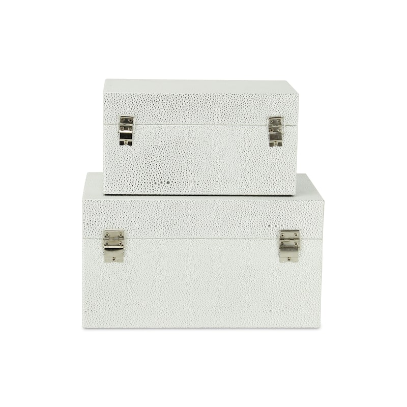 Galena White Shagreen Double Happiness Storage box Set of 2