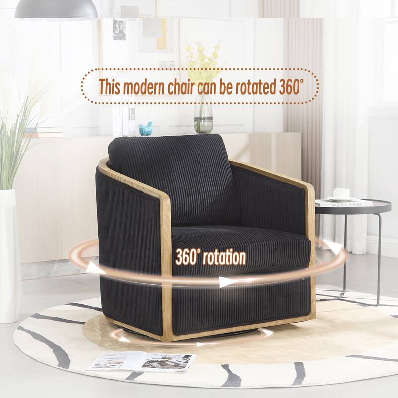 Corduroy Barrel Chair, Comfortable Living Room Accent Sofa Chair, 360 Degree Swivel Side Club Chair Leisure Arm Chair