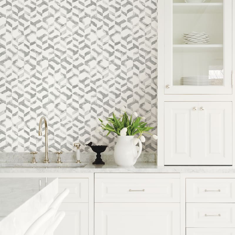 A-Street Prints Instep Platinum Abstract Geometric Wallpaper
