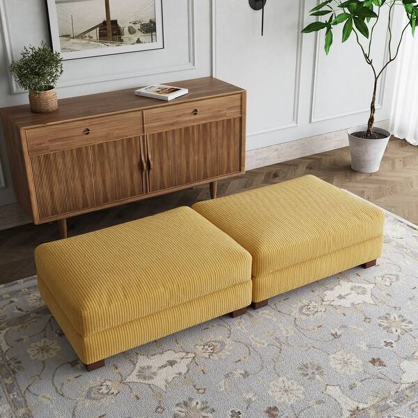 Kevinplus Ottoman Chaise Ottoman Footstool Footrest With Storage Space For Living Room Bedroom Apartment, Corduroy Fabric, Green