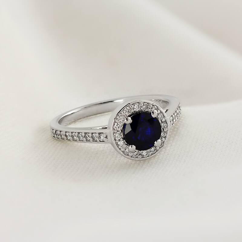 Auriya Platinum 3/4ct Blue Sapphire Halo Diamond Engagement Ring 1/3cttw