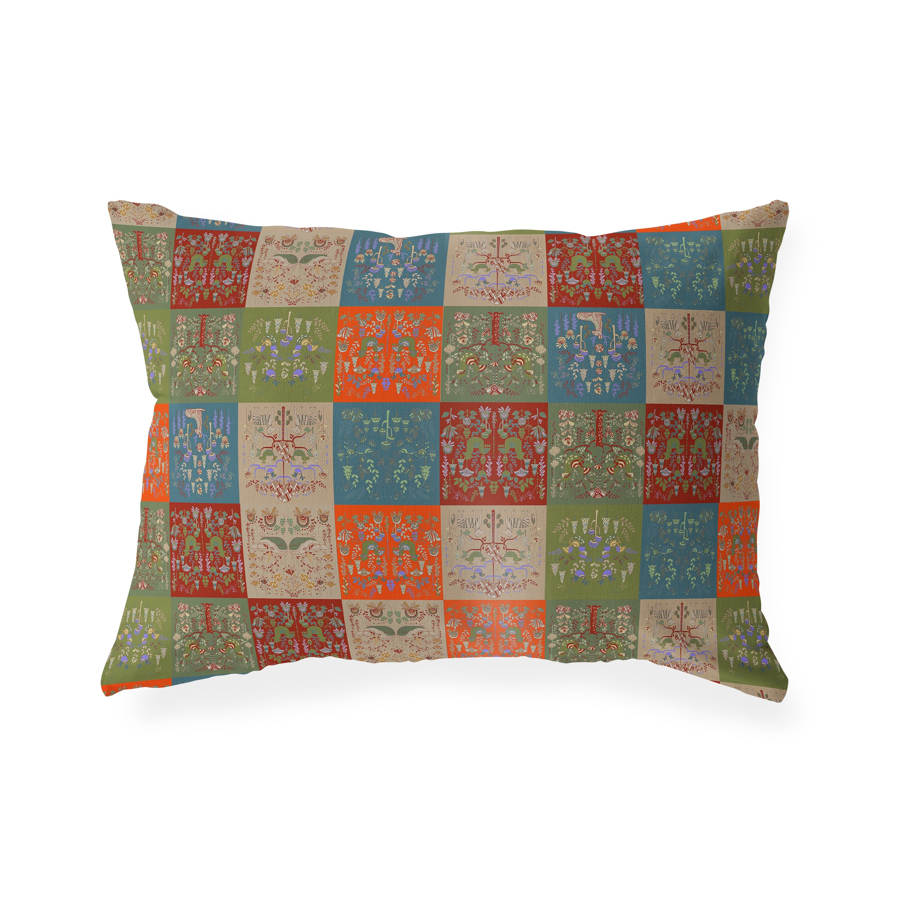 SCANDINAVIAN PATCHWORK TUSCAN TONES Lumbar Pillow By Kavka Designs