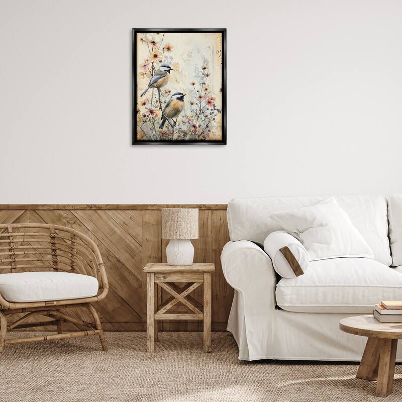 Stupell Sparrows Perched on Florals Framed Floater Canvas Wall Art Design By Arlington Prints