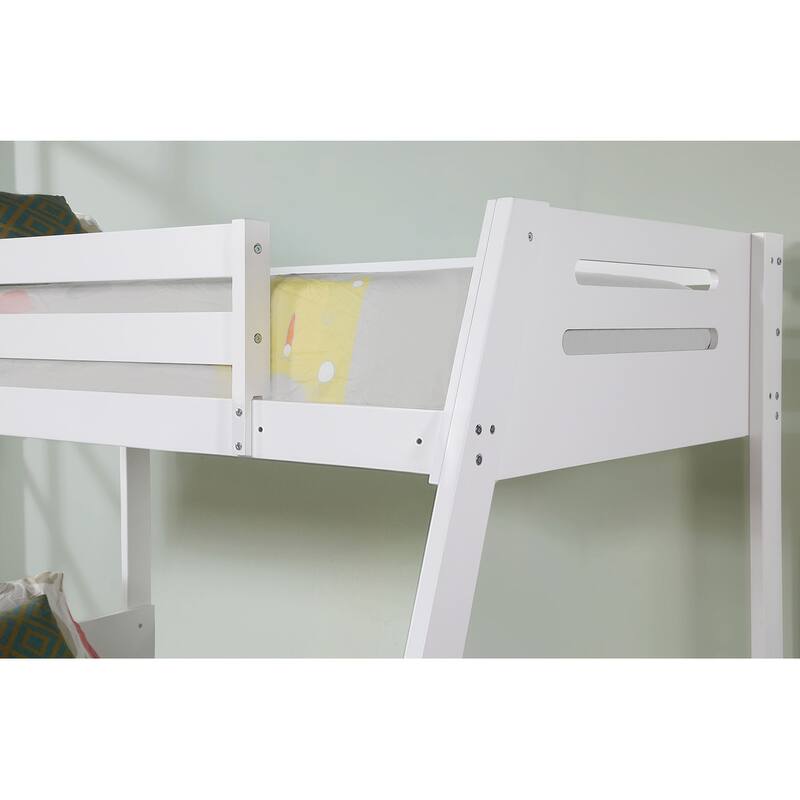 White Twin Over Full Bunk Bed with Reversible Ladder and Underbed Drawers
