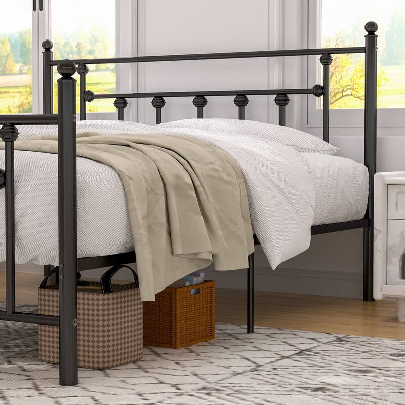 14 Inch Metal Victorian Platform Bed Frame with Headboard and Footboard, Heavy Duty Mattress Foundation with Steel Slats Support