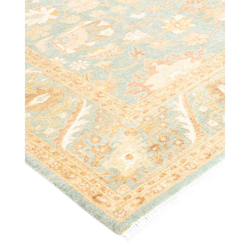 Overton Hand Knotted Wool Vintage Inspired Traditional Mogul Light Blue Area Rug - 4' 4" x 5' 10"