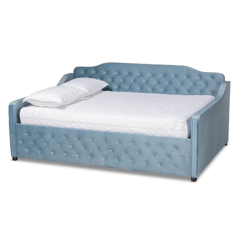 Freda Transitional and Contemporary Light Blue Velvet Fabric Upholstered and Button Tufted Daybed