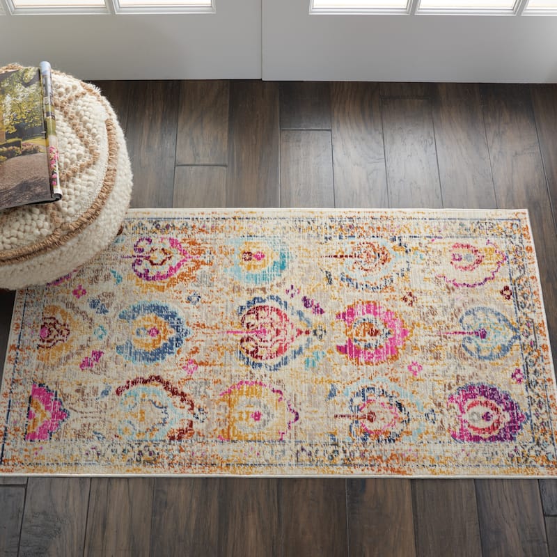 Nourison Vintage Kashan Persian Medallion Area Rug - 2' x 4' - Ivory/Multi - Runner/Rectangle