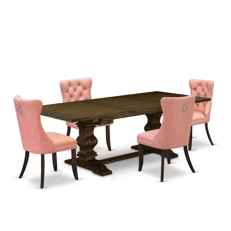 East West Furniture Kitchen Set Consists of a Rectangle Dining Table and Upholstered Chairs, Jacobean (Pieces Options)