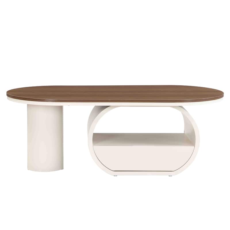 Luxury Industrial Oval Coffee Table, 47.24'' Coffee Table with Storage Drawer, Metal Center Table for Living Room