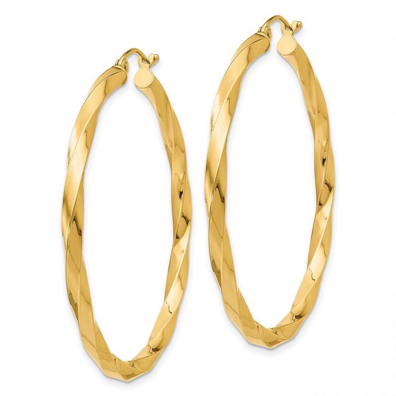 Curata 14k Yellow Gold Polished 45x 3mm Twisted Hoop Earrings
