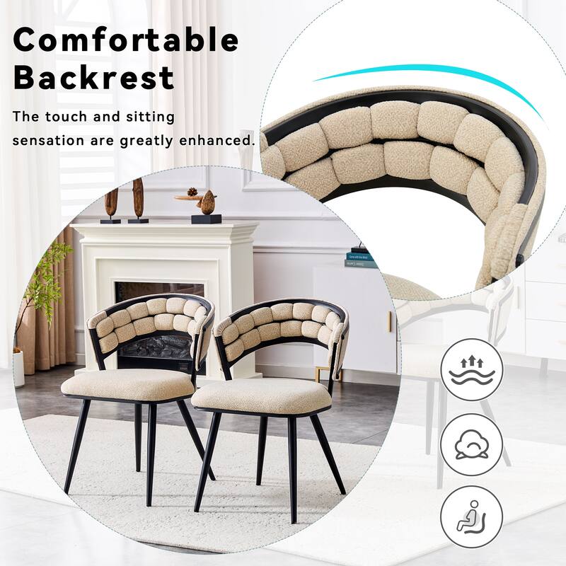 Velvet Upholstered Dining Chairs Set of 2, Accent Chair with Tufted Backrest, Kitchen Side Chairs with Metal Legs