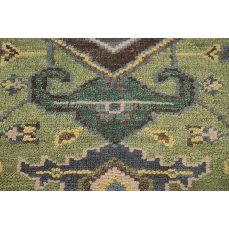 Light Green Oushak Indian Area Rug Hand-Knotted Wool Carpet - 8'11" x 12'0"