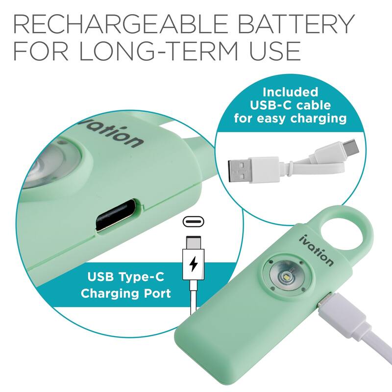 Ivation Personal SOS Keychain Alarm, 130 dB Rechargeable Personal Alarm w/LED Strobe Light