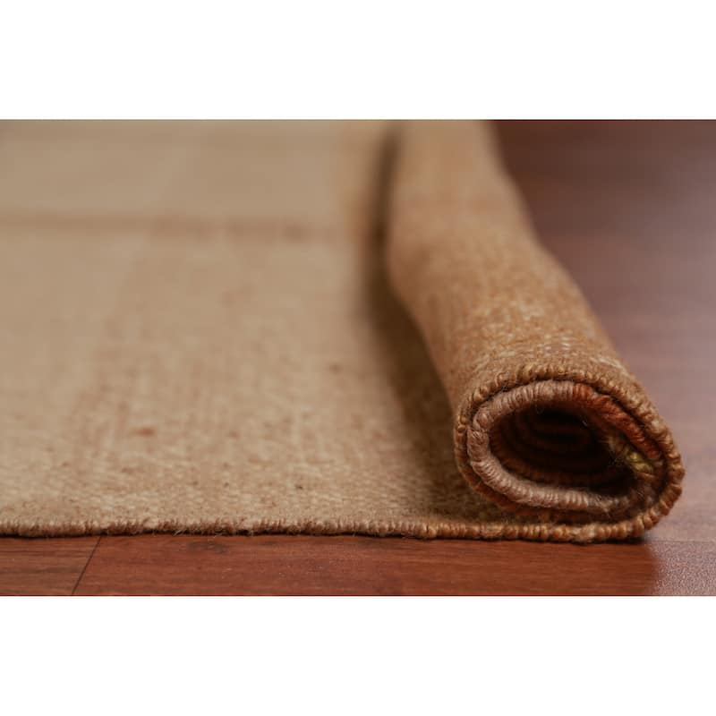 Hand Woven Oriental 100% Jute Carpet Modern Stripe Beige & Ivories Kilim Area Rug - 13' 11'' X 10' 3''