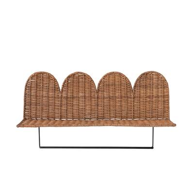 Rattan Wicker Wall Shelf with Scalloped Edge and Metal Rod - 24.0"L x 6.0"W x 12.5"H