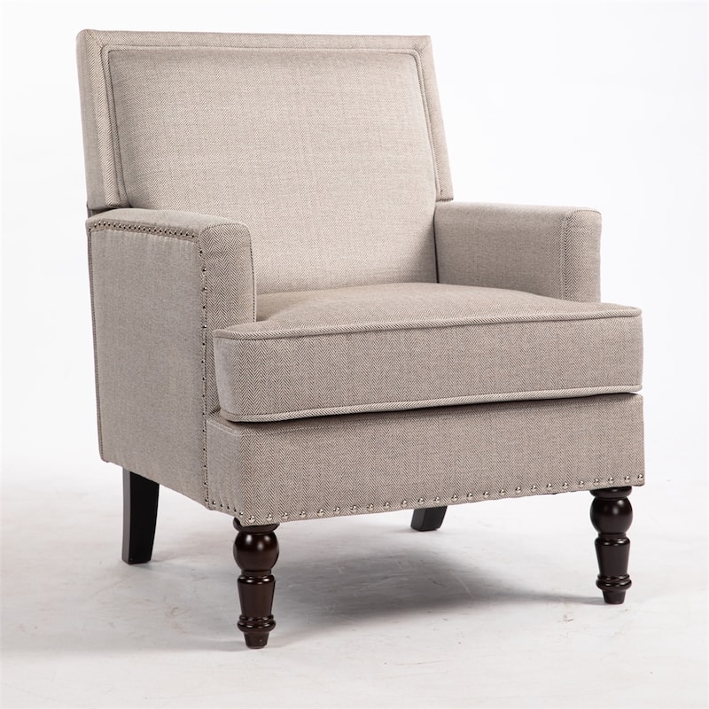 Linen Upholstered Accent Chair with Nailhead Trim and Wood Frame