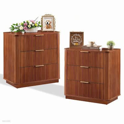 Modern Fluted 3-Drawer Dresser Nightstand with Easy Clean Waterproof Surface (Set of 2)