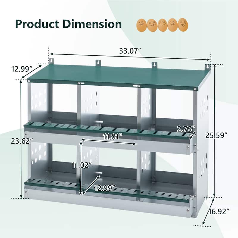 6-Compartment Roll Away Chicken Nesting Box - Egg Laying Box, Green