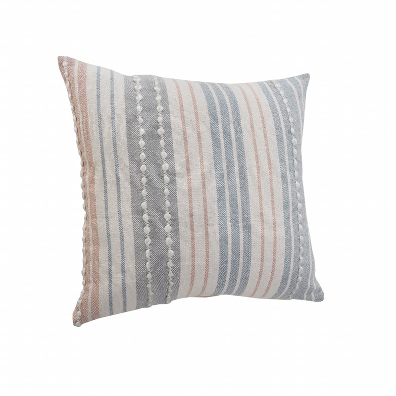 HomeRoots 20" X 20" White Blue Gray And Tan 100% Cotton Striped Zippered Pillow