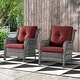 preview thumbnail 33 of 89, Outdoor Wicker High Back Club Chair with Cushions (Set of 2) Grey/Red