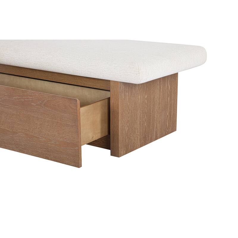 Title: NADAAL STUDIOS Nadaal Orielle Storage Bench, Linen‑Blend Chenille Seat with Oak Veneer Base Oat