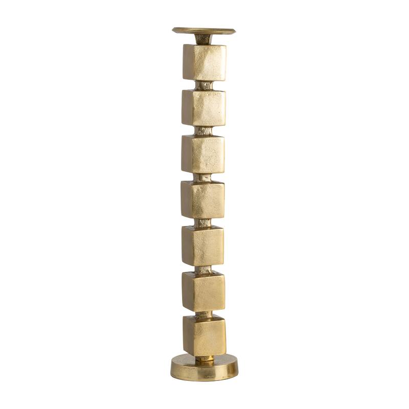 Metal Stacked Cubes Pillar Candle Holder - Gold, 24 in.