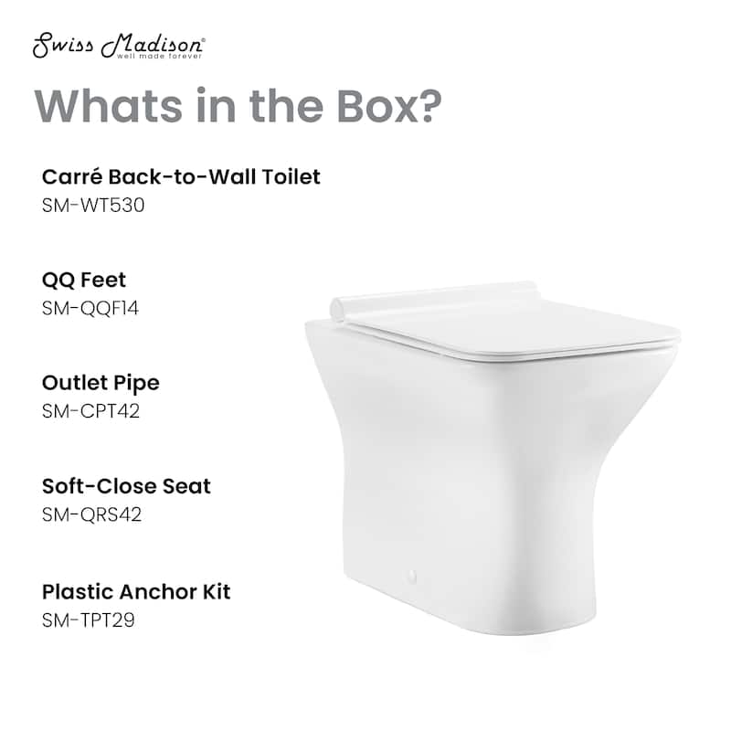 Charme Back To Wall Toilet Bowl Bundle In Glossy White - 22" x 17.3" 16.3"