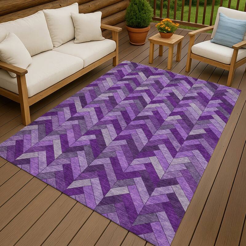 Machine Washable Indoor/ Outdoor Modern Chevron Chantille Rug