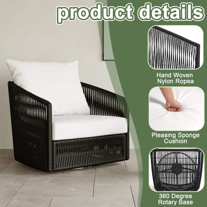 3-piece Cushioned Swivel Patio Wicker Furniture Set Outdoor Rattan Bistro Set