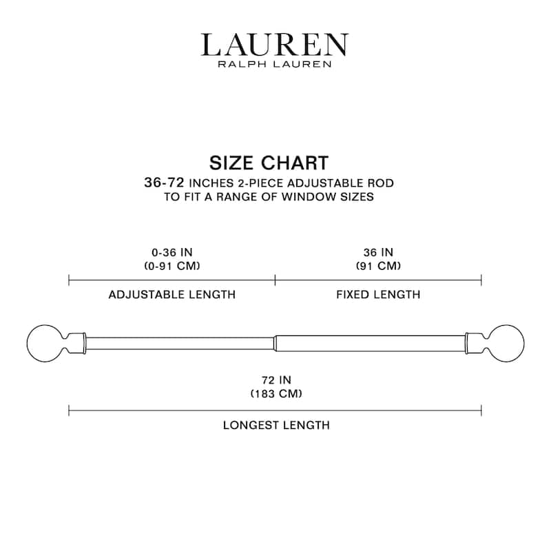 Lauren Ralph Lauren Cayson 1" Adjustable Window Curtain Rod and Finial Set