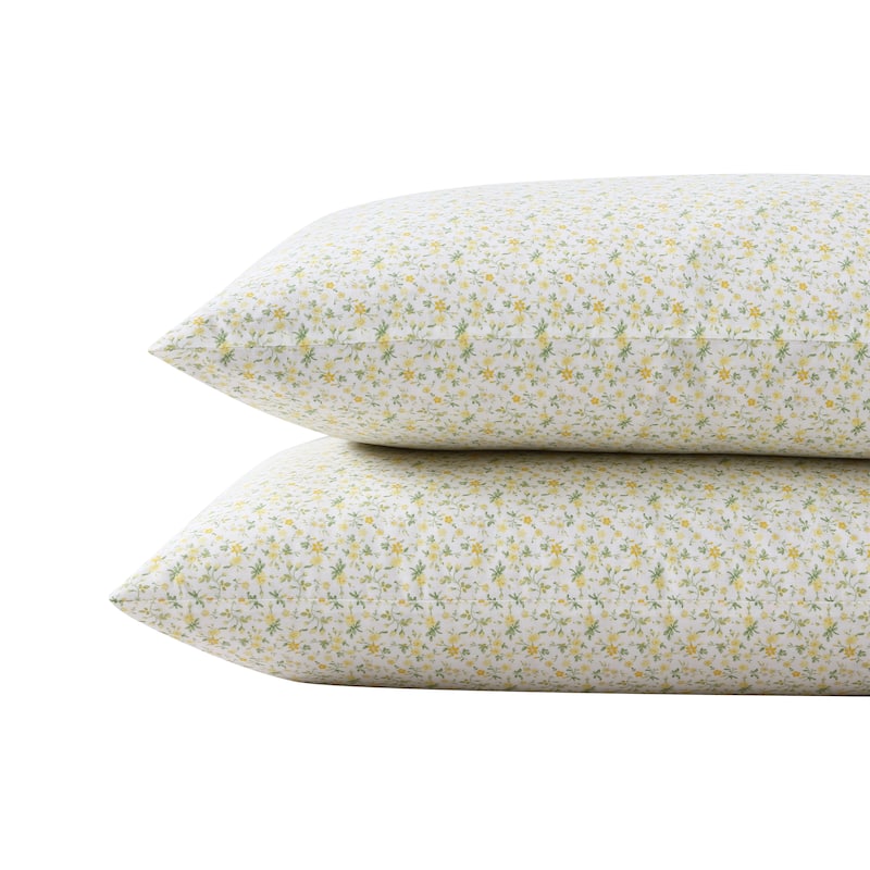 Laura Ashley Printed Cotton Percale Sheet Set - Standard Pillowcase - Evie Yellow