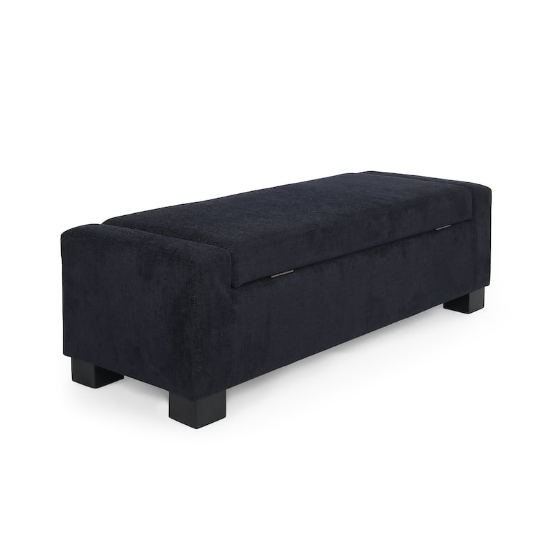 50" Ottoman Bench in Textured Fabric, Rectangular Design with Hinged Lid for Seating, Footrest, and Hidden Storage